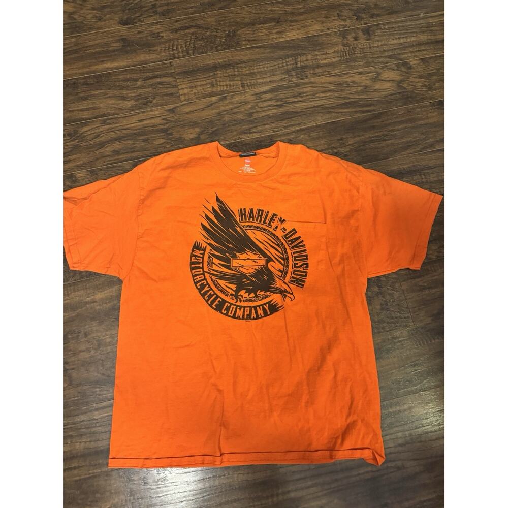 Harley Davidson Mens TShirt Orange Short Sleeve Rapid City SD Sz:L - Picture 2 of 6